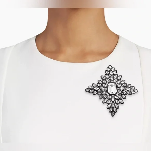 Kenneth Jay Lane Black Line Crystal Cruciform Brooch